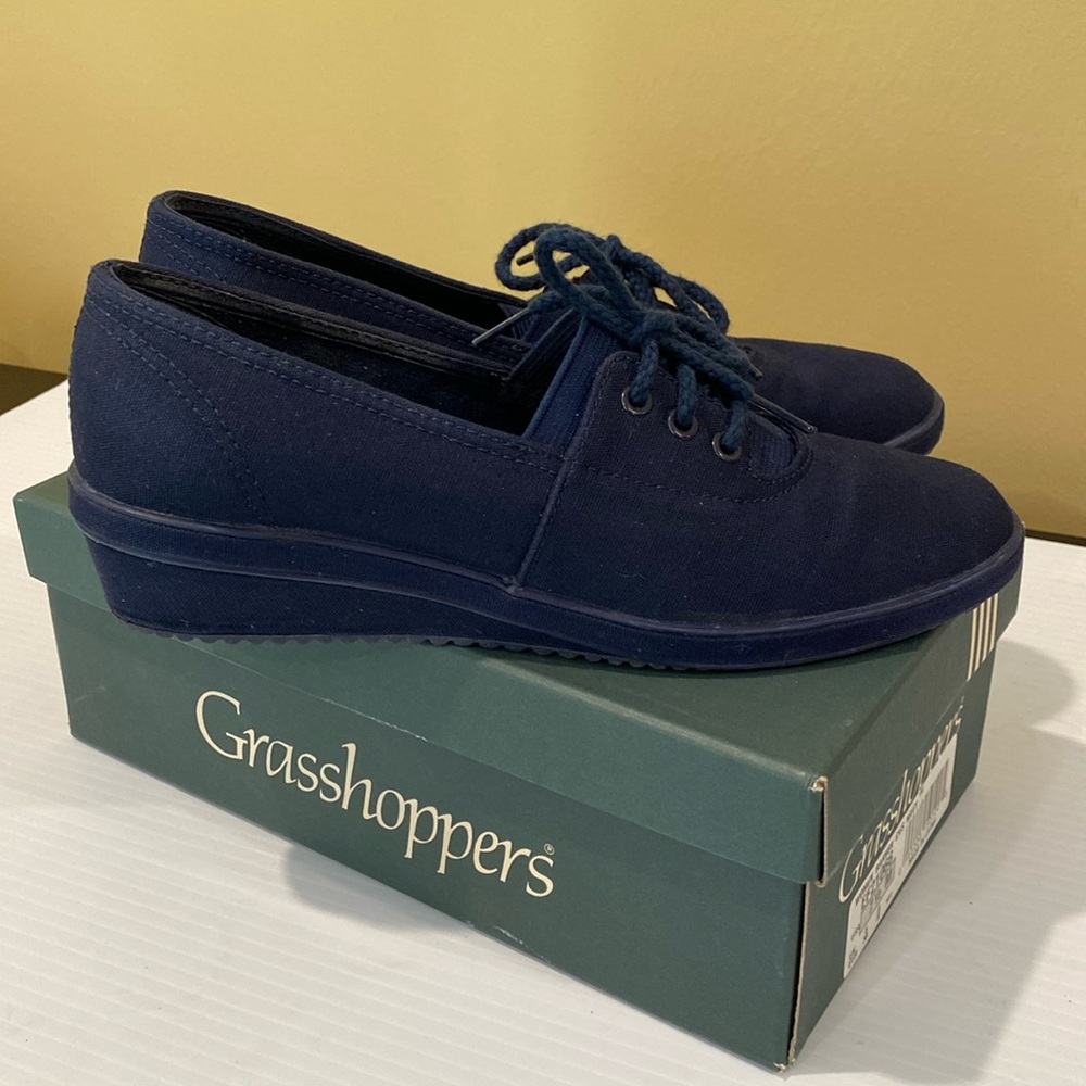 Grasshopper Sneakers, Wedge Heel, Navy, 7.5